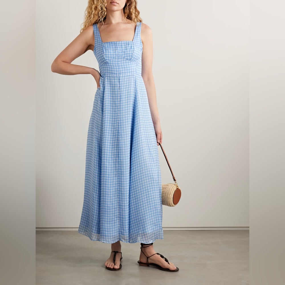 La Ligne Light Blue Gingham Maxi Dress - Picture 5 of 11